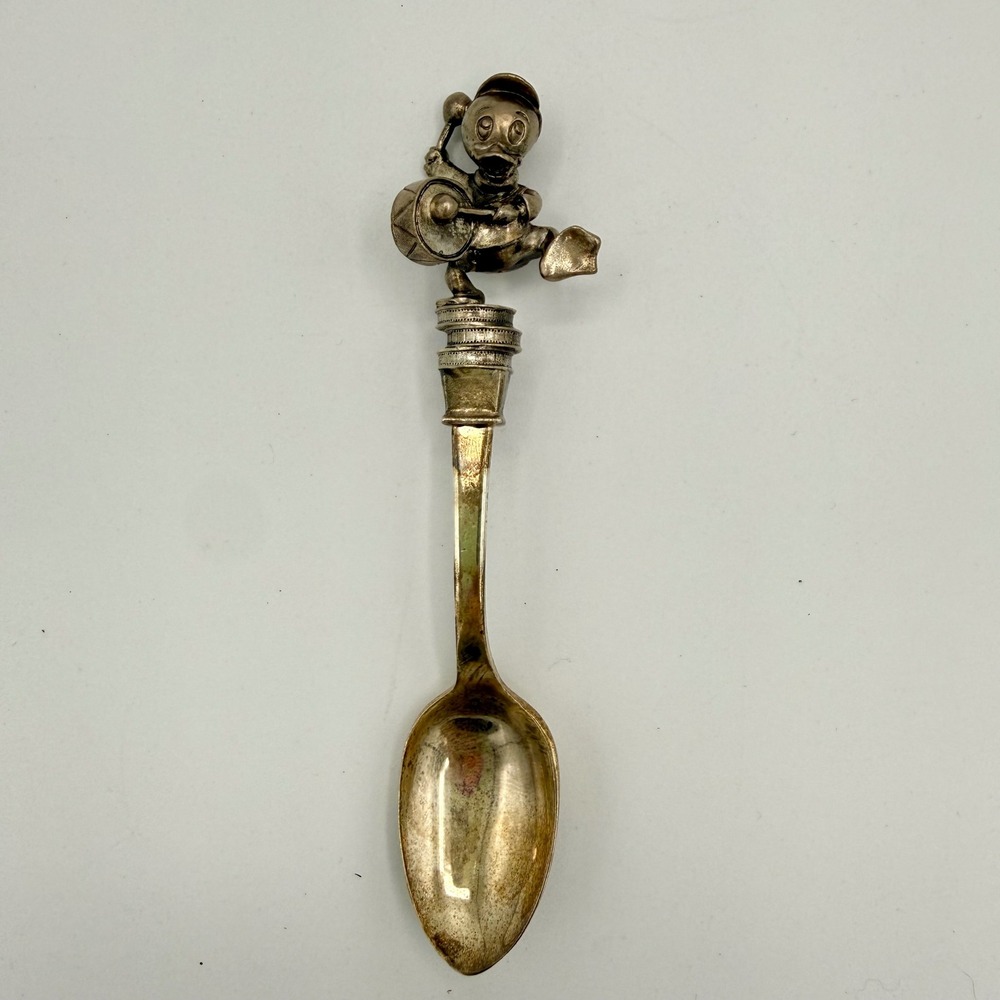 Vintage 1980s Disney Dewey Duck Drum Pewter Silver Plated Collector Spoon
